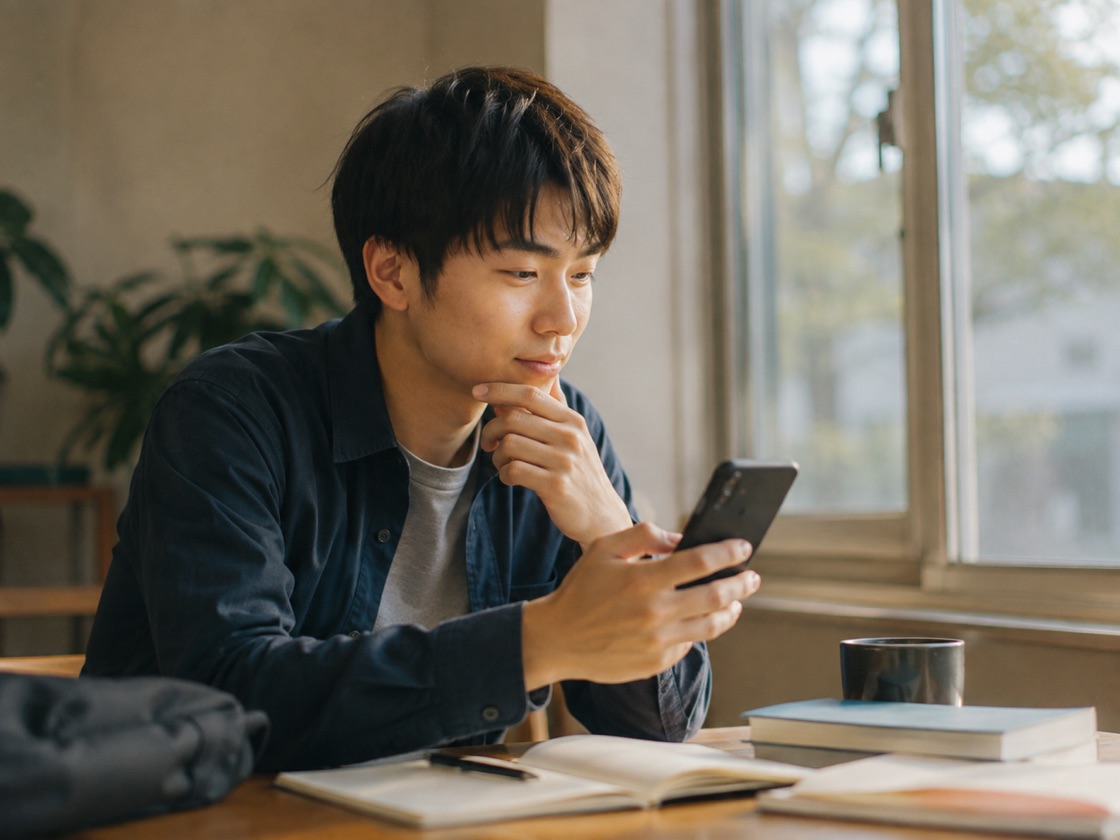 スマホで地元のインターン・アルバイトを探している学生